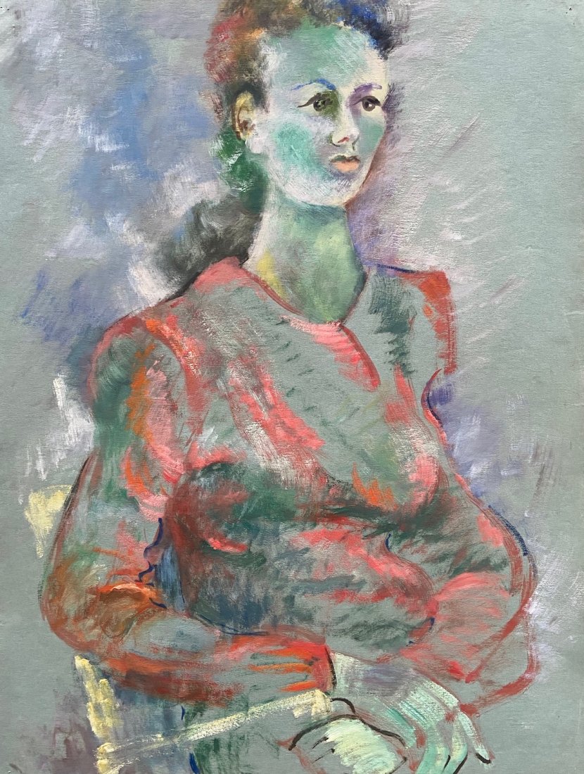 DORIS MEYER (b. 1923, Canada/California) Portrait: Oil on paper. 25 x 19 in. Doris Hoag Clark was born in Toronto, Canada on January 10, 1923. Her family moved to Texas where Doris attended and graduated from the Rice Institute (now Rice University). 