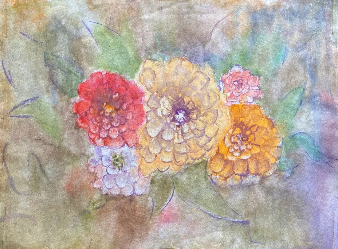 Watercolor Of Flowers, Unknown Artist, Double Sided (1 of 2)