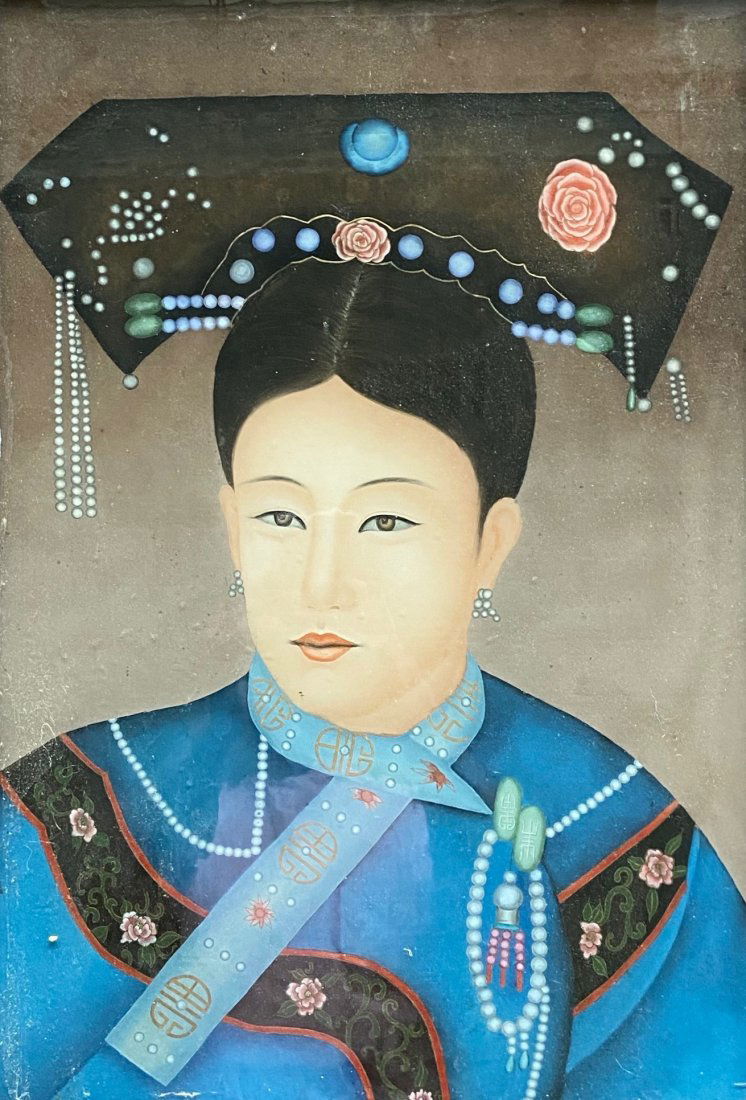 Reverse Painted Glass Oriental Portrait Of A Woman (1 of 3)