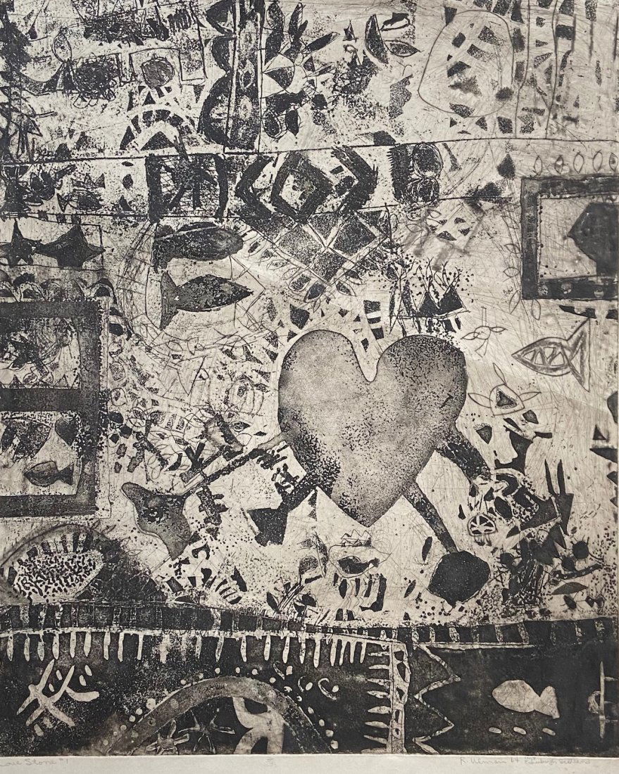 RICHARD ULMAN (20th c, Chicago) 'Love Stone" Etching (1 of 4)