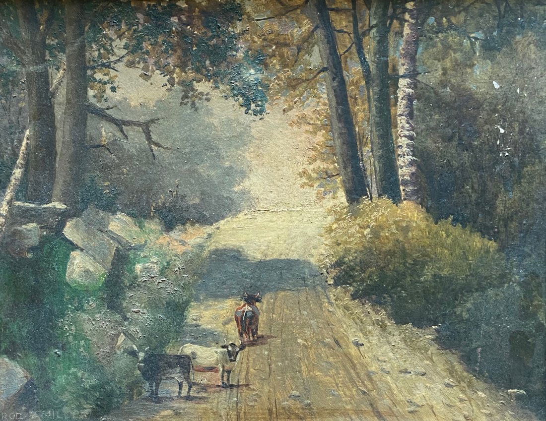 ROD E. MILLER (19th c, American) Bulls In Road (1 of 4)