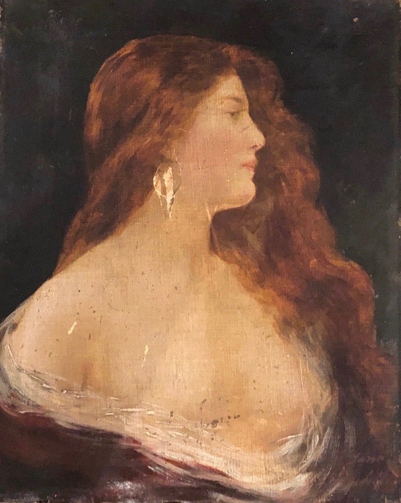 19th Century Portrait Of A Woman, Illegible Signature: Oil on canvas 8 x 10 in., 12 x 14 in. (framed)