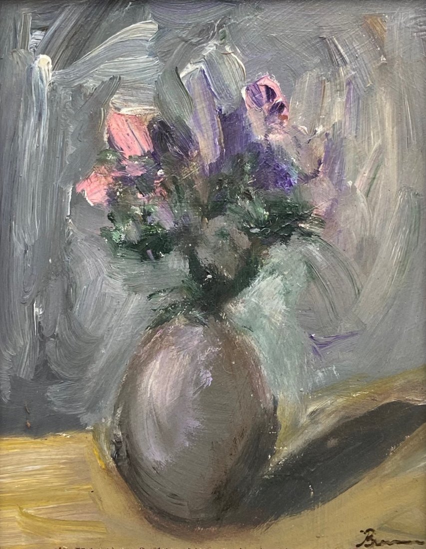 BRADFORD BRENNER (20th c, California) Still Life: Flowers. Oil on board 10 x 8 in., 24 x 22 in. (framed). Healdsburg, CA artist.