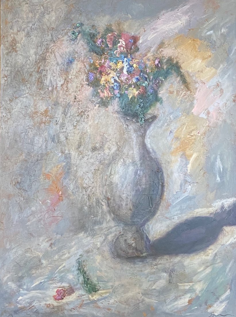 BRADFORD BRENNER (20th c, California) Large Still Life: Impressionist oil on canvas 48 x 36 in., 62 x 50 in. (framed). Healdsburg, CA artist. *VERY LARGE ITEM. Buyer is responsible for shipping on this item as it will have to be shipped as freight and can 