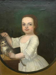 18th Century American Portrait Of A Young Girl With Cat