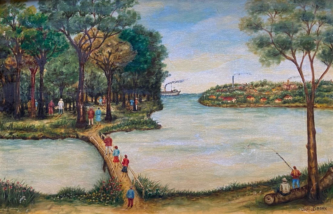 JANE BROWN (20th c, American) Primitive Landscape (1 of 5)