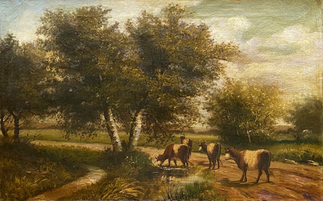 American Impressionist Pastoral Landscape, Unsigned: Oil on canvas 28 x 18 in., 32 x 22 in. (framed). Unknown artist