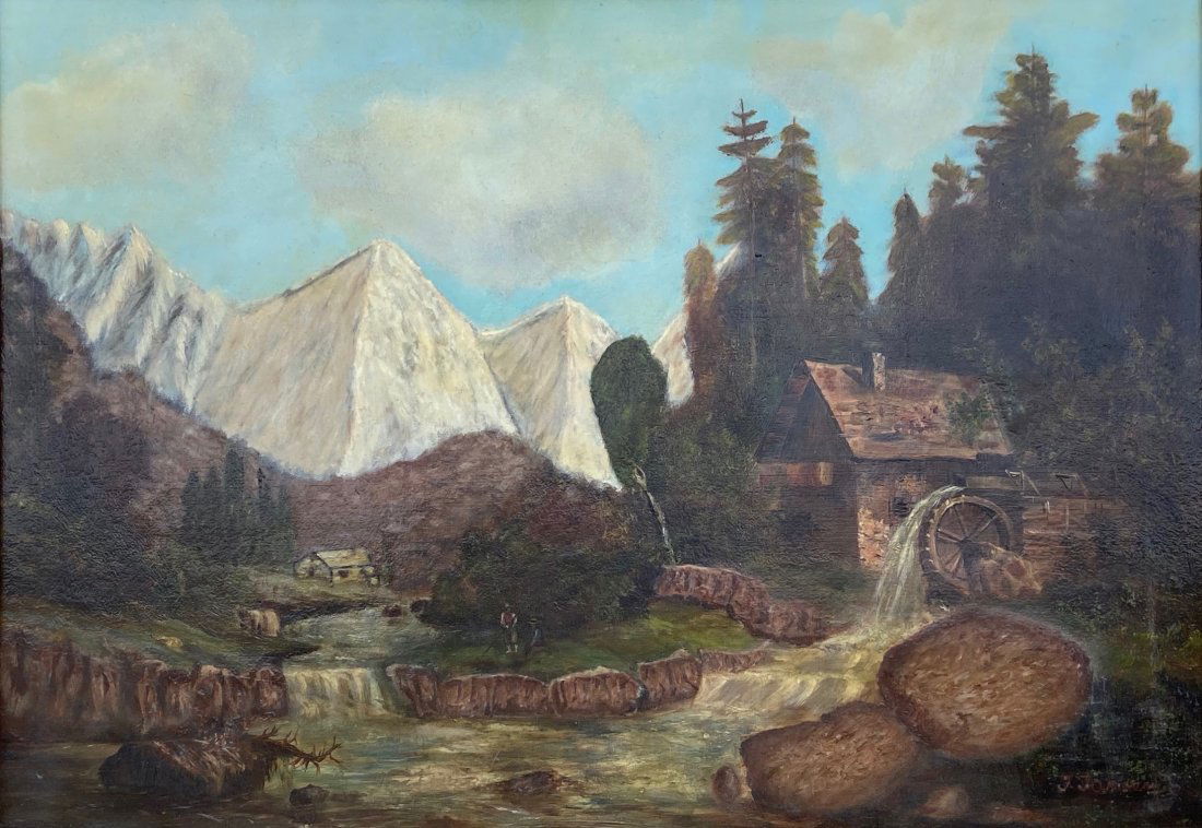 19th Century Primitive Landscape, Period Gold Frame (1 of 4)