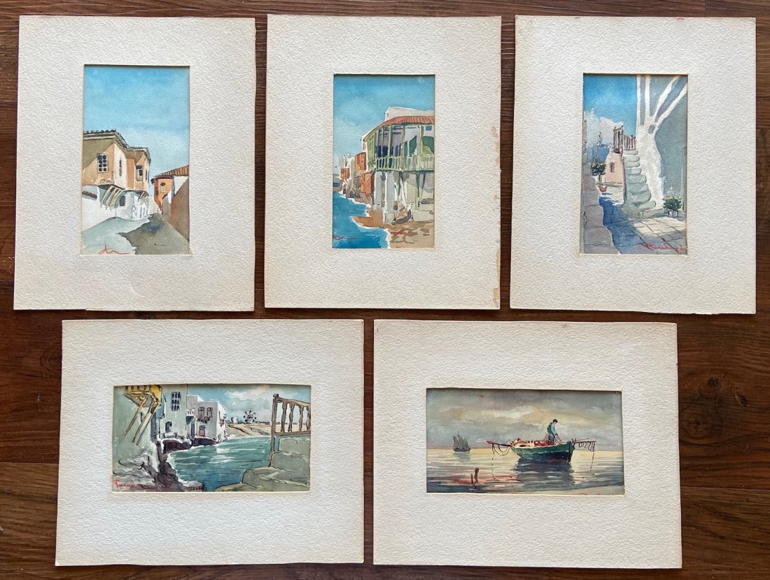 THOMAS PADADOPERAKIS (1943-2002, Greece) Watercolors: 7 x 4 in. Watercolor on cardboard