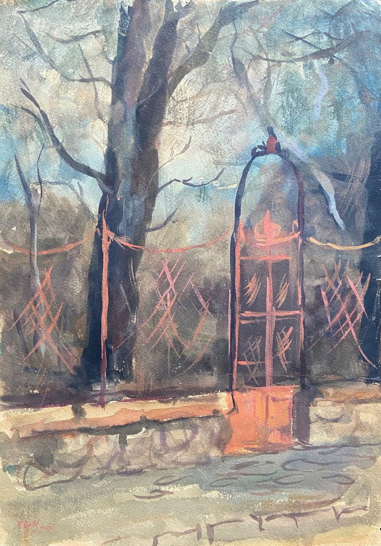 FRANCOIS GALL (1912-1987, French) Budapest Watercolor: Watercolor on paper 16 3/4 x 12 in. From askart.com: Francois Gall, Hungarian by birth, became a naturalized French citizen in 1942. He is best known as an impressionist painter in the pure French tra