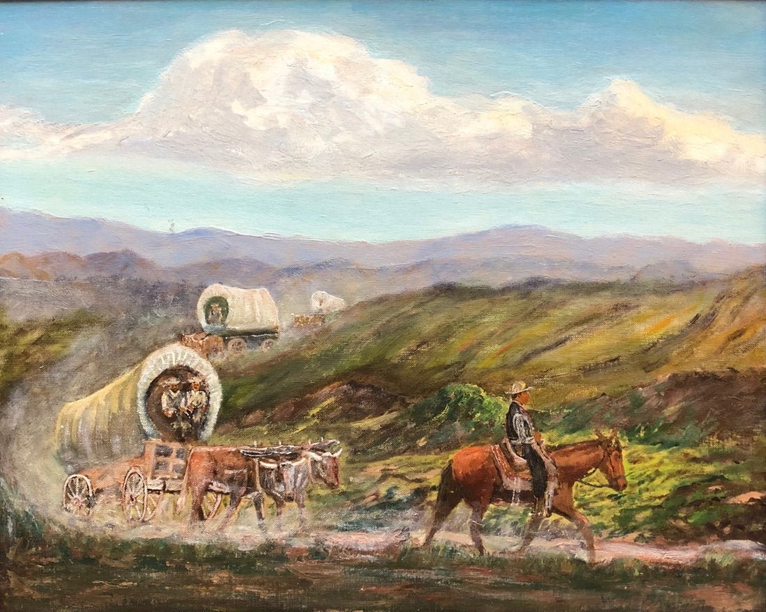 WT BROWN (20th c, California) American West: Oil on canvas board. 20 x 16 in.