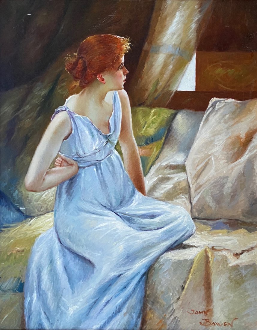 JOHN BOWEN (20th c, American) Seated Woman: Impressionist oil on canvas 30 x 24 in., 30 x 30 in. (framed)