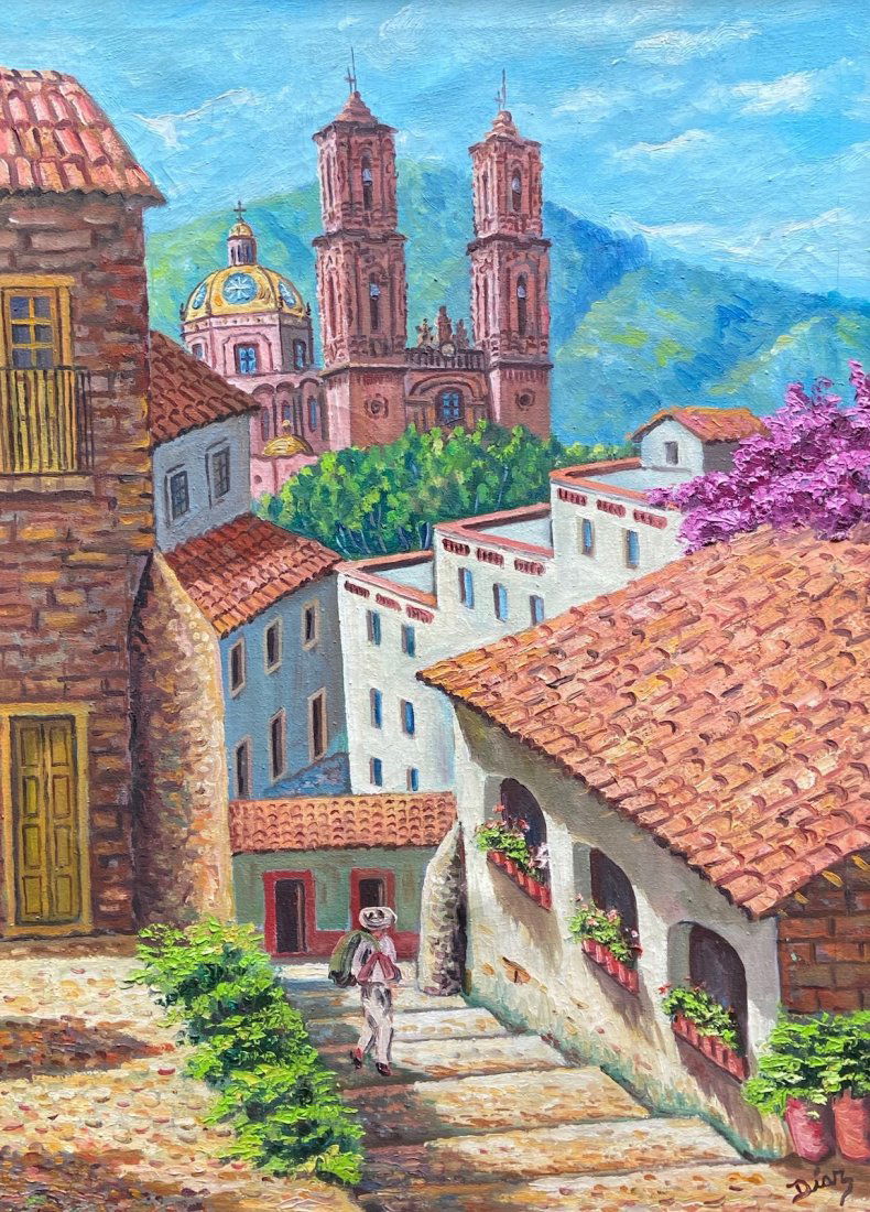 Spanish Village With Cathedral Scene Signed Diaz (1 of 4)