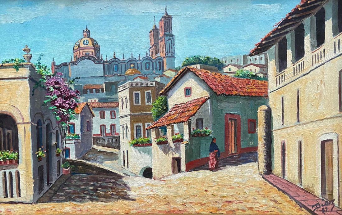 Spanish Village With Cathedral Scene Signed Diaz (1 of 4)