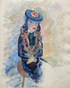 SACHA KOLIN (1911-191, New York) WPA Portrait: Oil on paper 19 x 15 in, dated 1938. If you read her biography this was done during a time when she moved to the USA after living in Paris. We have some of her abstracts also for sale in this auction.