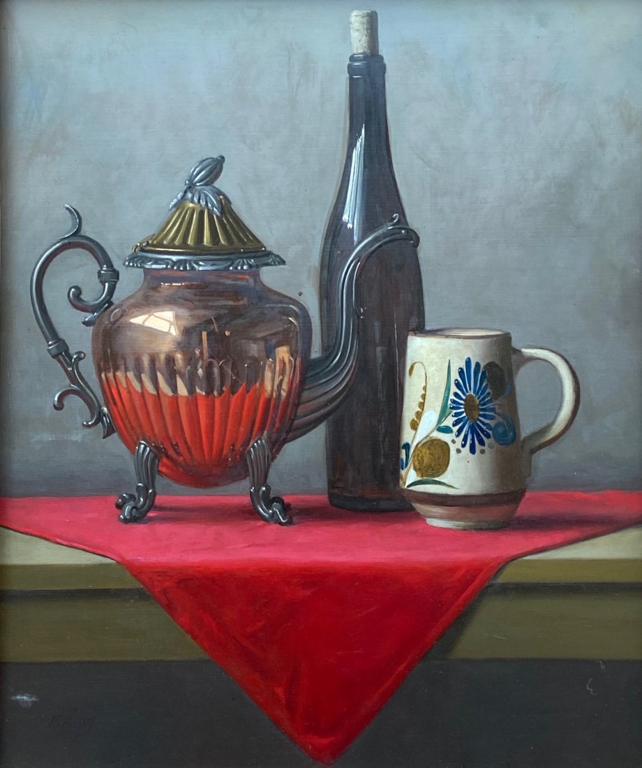 WILLIAM EWING III (20th c, American) Still Life: Oil on board 24 x20 in., 28 1/2 x 24 1/2 in. (framed). Greenville, DE gallery label.