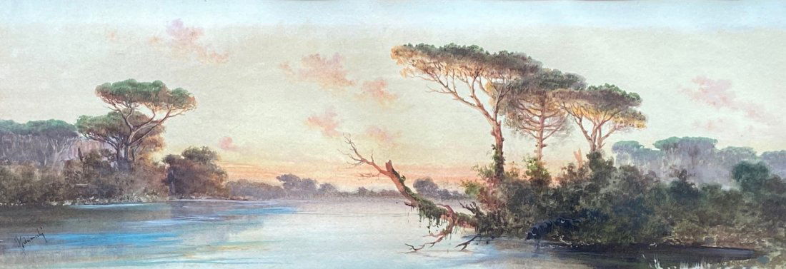 Antique Tropical River Landscape, Illegible Signature (1 of 4)