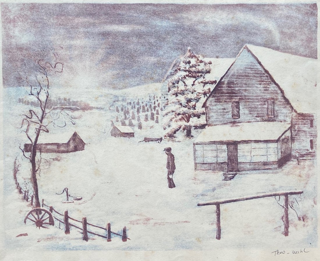 THEODORE WAHL (1903-1990, NJ) WPA Winter Scene: Lithograph on paper 11 3/4 x 9 1/4 in. (image), 16 x 11 1/2 in. ( paper)