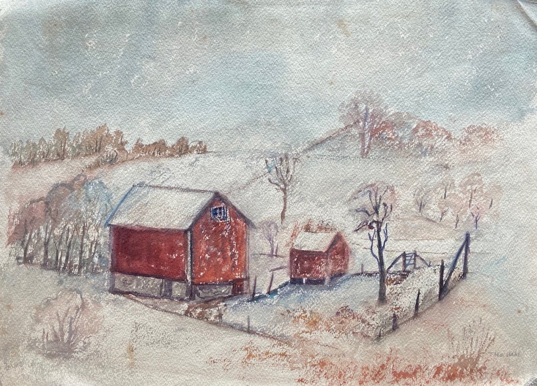THEODORE WAHL (1903-1990, NJ) WPA, Farmhouse: Watercolor on paper 20 x 15 in.