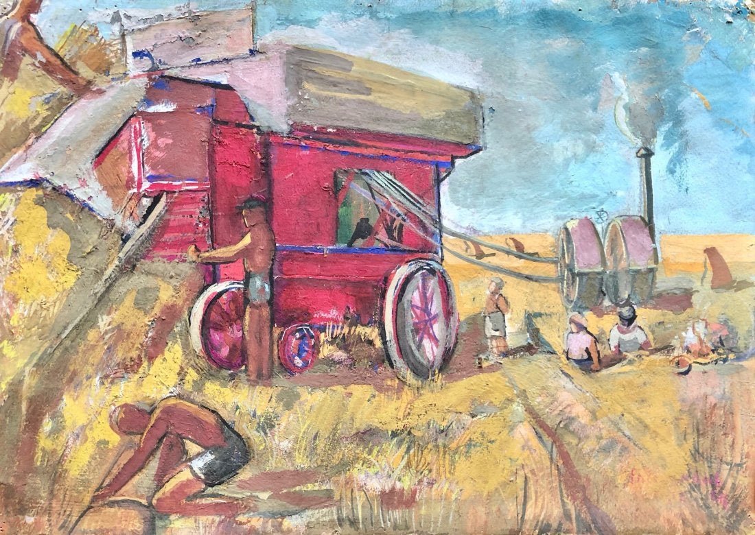 ELENA MARIA DE HELLEBRANTH (20 c, American) Gypsy: Gypsy encampment 20 x 14 in. Tempura on paper. Te work is titled "Give Us Our Daily Bread". From the artist's estate.