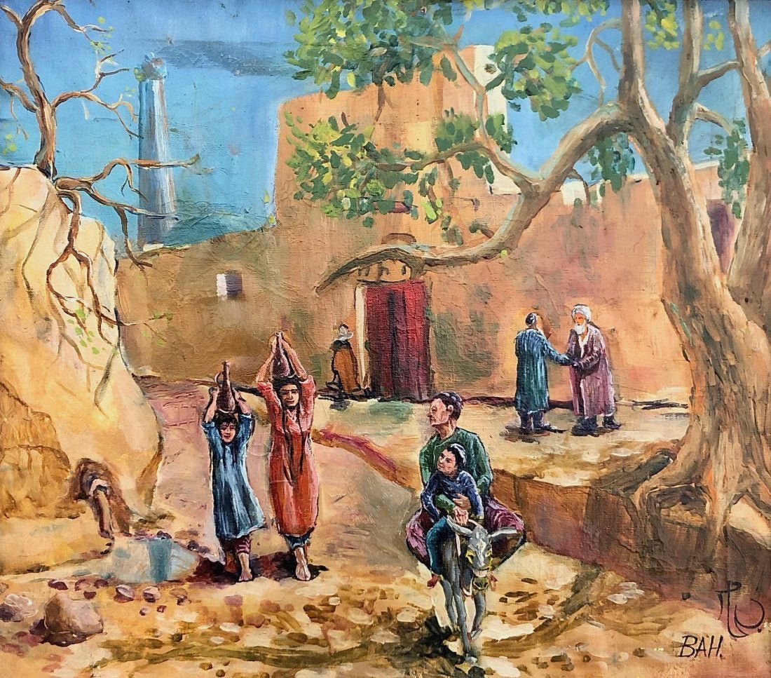 Modernist Orientalist Street Scene Monogrammed BAH (1 of 4)