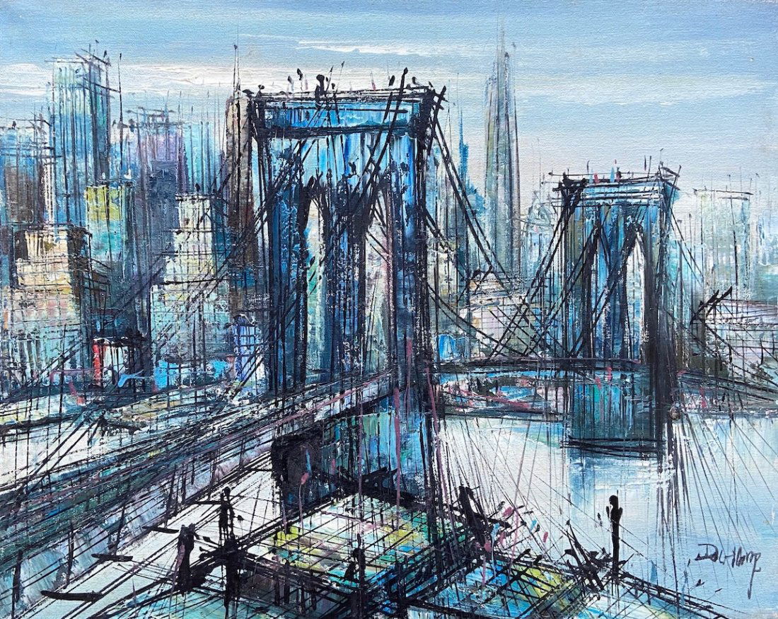 Modern New York City Bridge Scene Signed Duchamp (1 of 3)