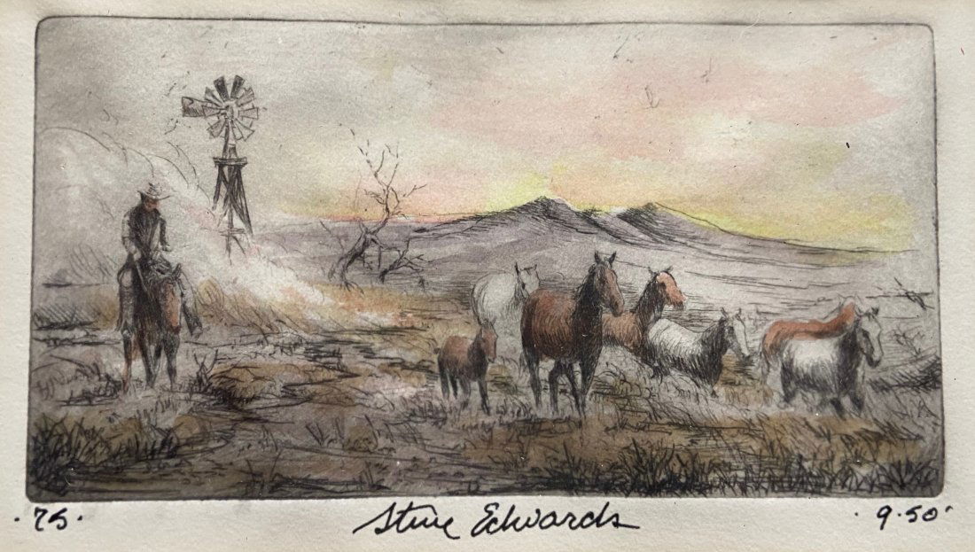 STEVE EDWARDS (20th c, Texas) Western Etching (1 of 3)