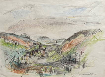 KATHERINE LANDHORNE ADAMS (1885-1977) Landscape: 15 1/2 x 11 1/2 in. (sight), 22 x 18 in. (matting). Exhibited in Washington DC. A student at the Art Students League under John Twachtman and Frank Vincent DuMond, Katherine Adams is an artist about w