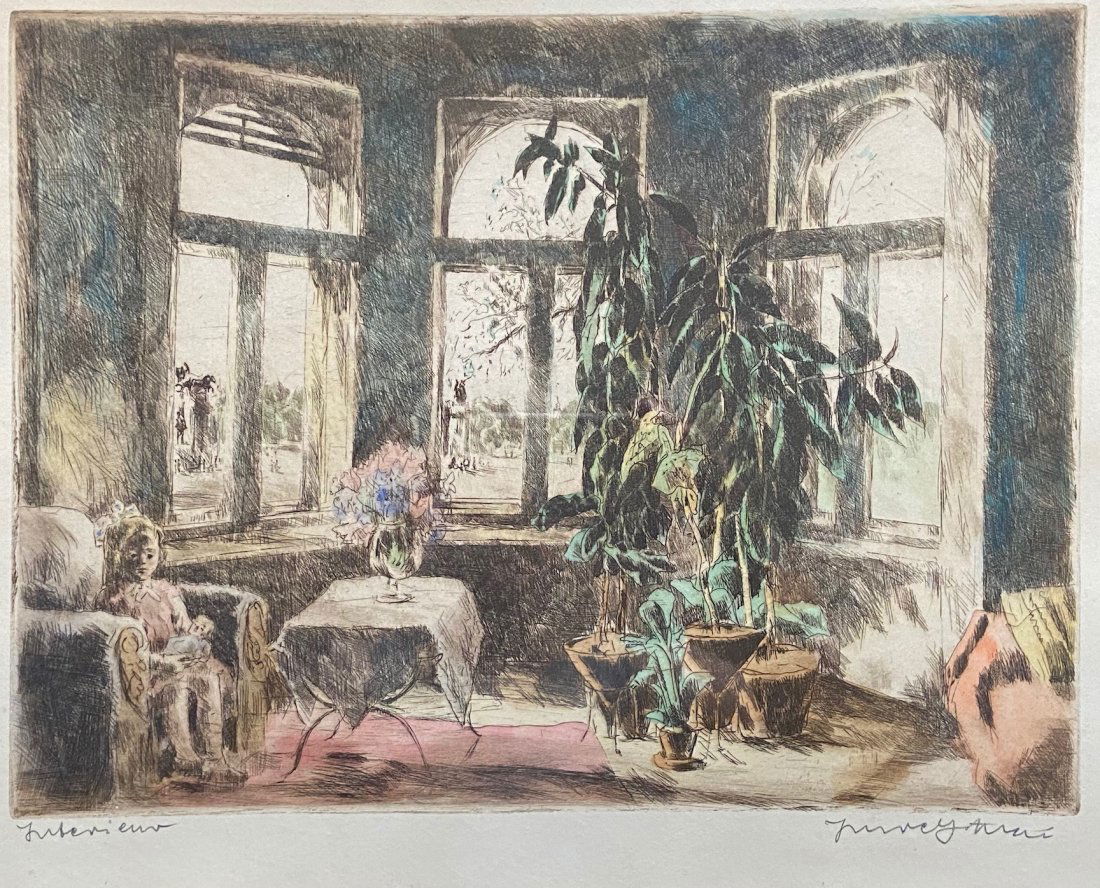 Modernist Interior Scene, Illegible Signature, Etching (1 of 4)