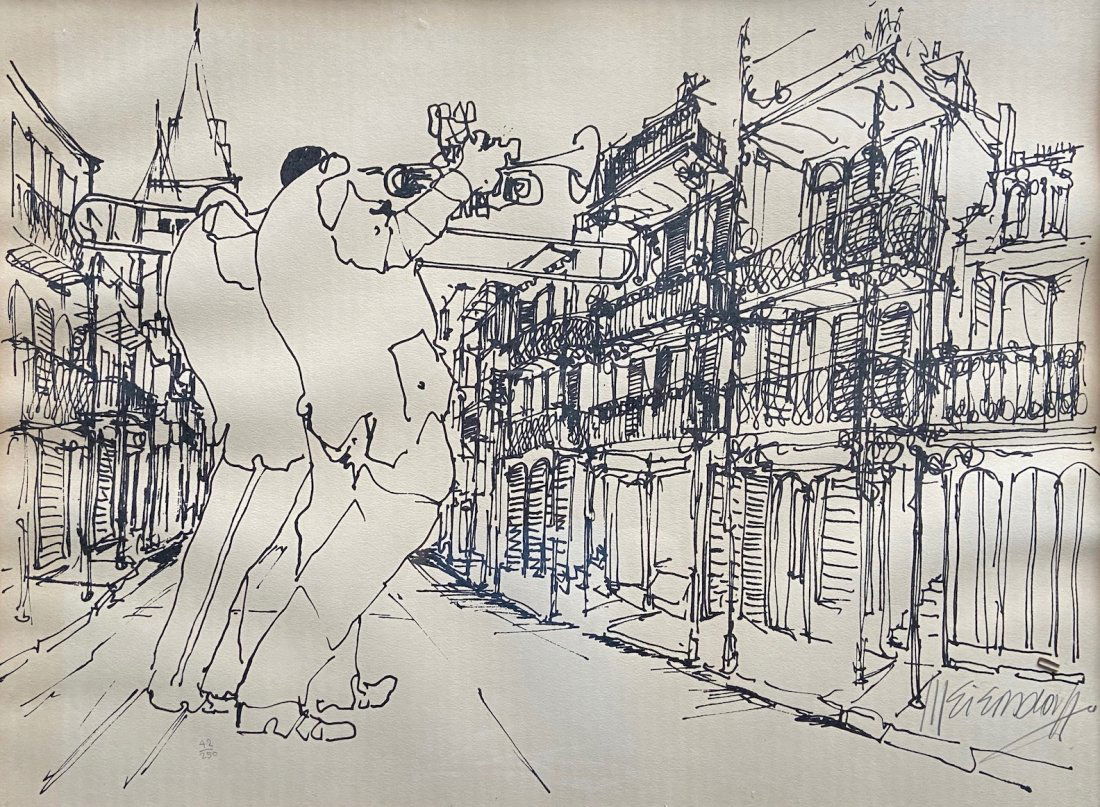 Modernist Street Musicians Lithograph, Signed (1 of 5)