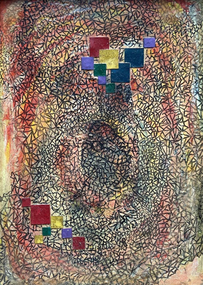 Mid-Century Modern Mixed Media Abstract, Unsigned (1 of 3)