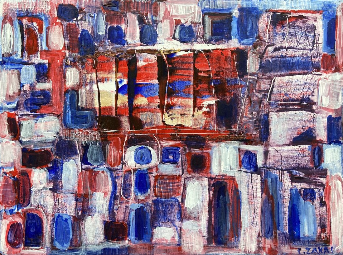CATHERINE ZAKAS (b. 1936, Greece) Abstract: Oil on wood 16 x 12 in. From the estate of Eli Jacobs, former owner of the Baltimore Orioles.