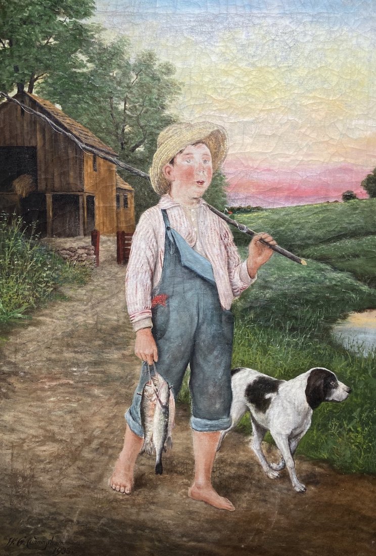 WG CUNNINGHAM (20th c, WPA) Depression Scene 1933: Oil on canvas 41 3/4 x 28 3/4 in., 47 x 34 in. (framed)