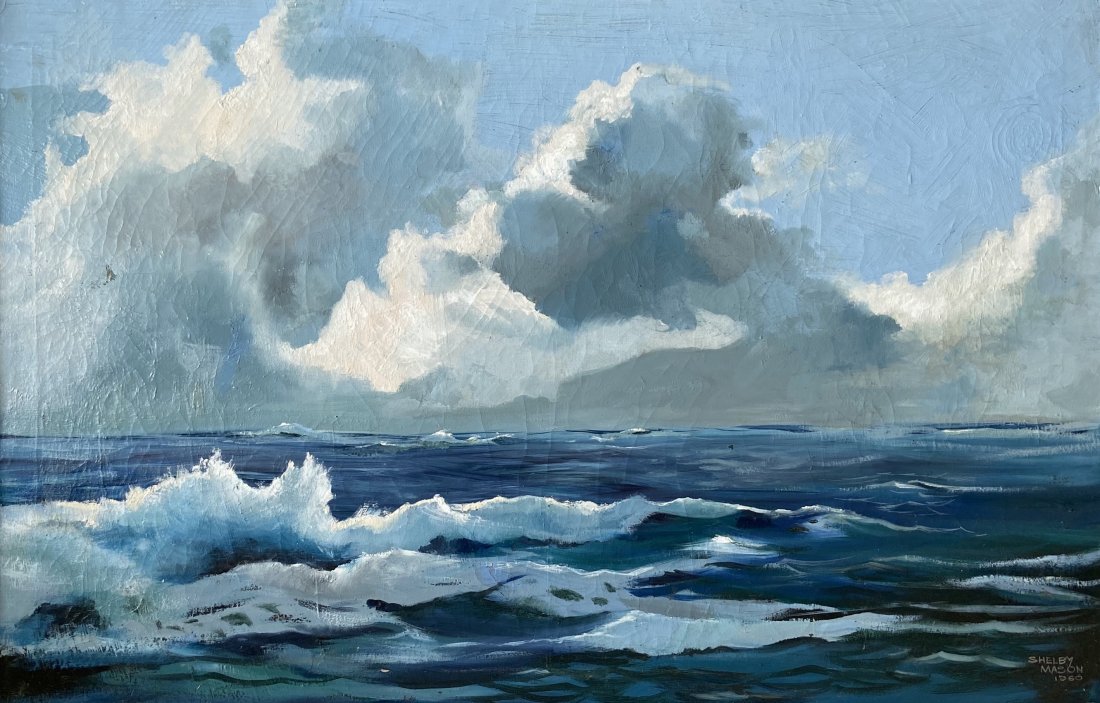 SHELBY MASON (20th c, Florida) Large Seascape: Oil on canvas 40 x 26 1/2 in., 43 1/2 x 30 in. (framed)
