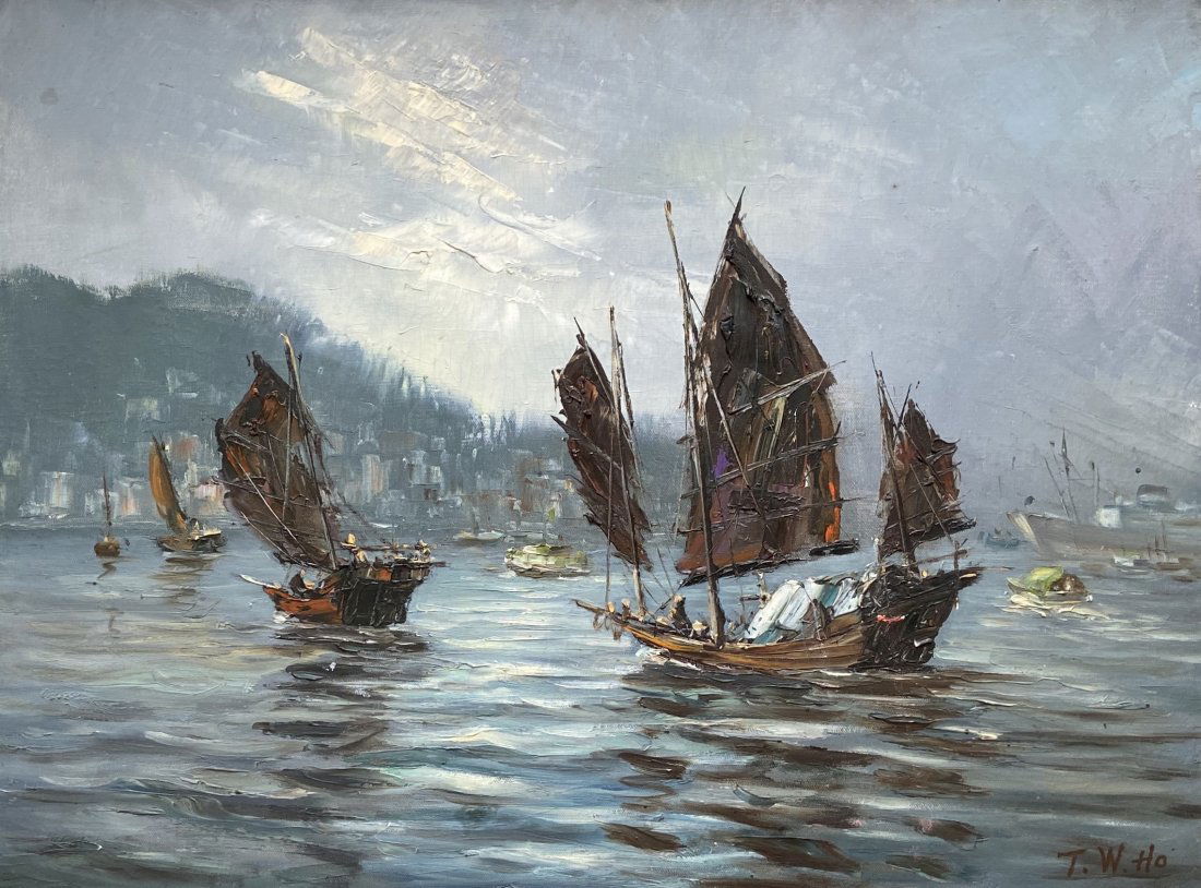 Vietnamese Impressionist Harbor Scene, Signed (1 of 5)