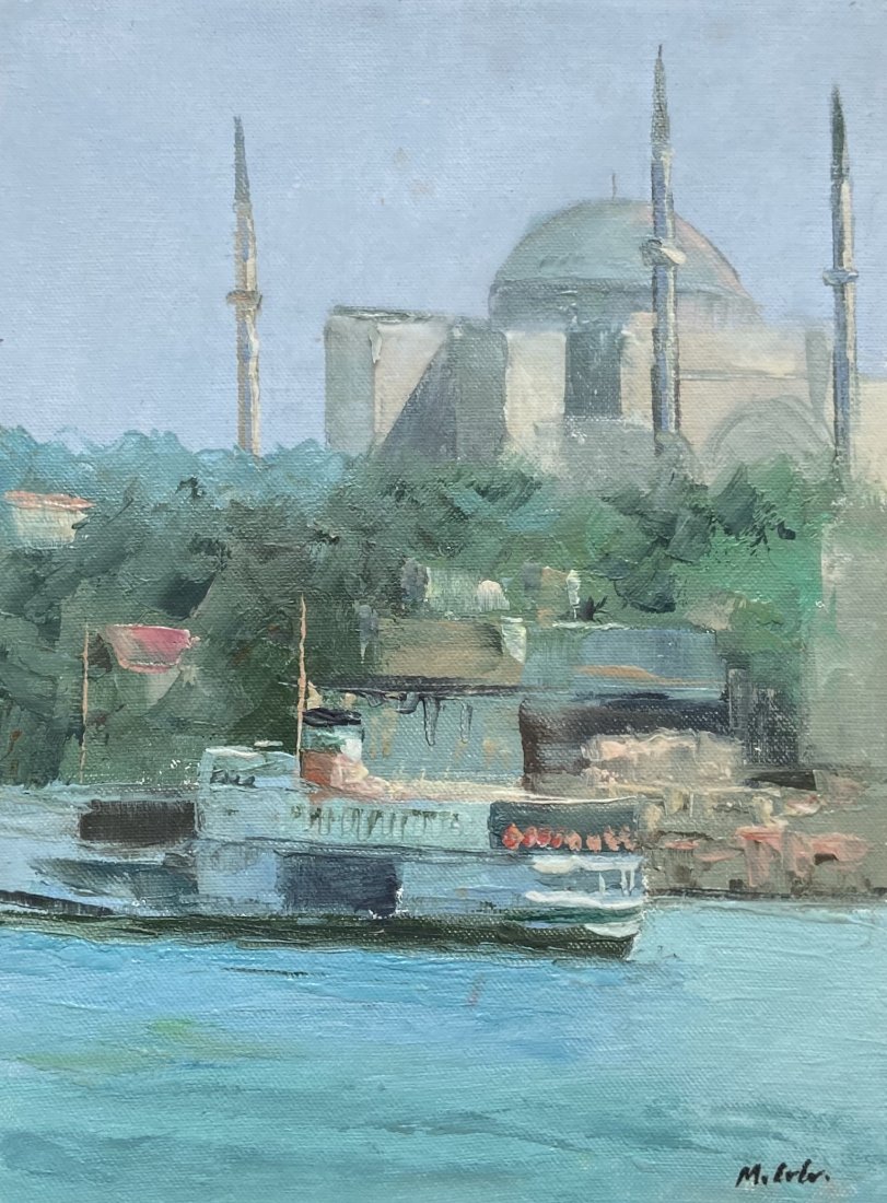 Impressionist Turkish Harbor Scene, Illegible Signature: Oil on canvas 9 1/2 x 7 in., 13 1/2 x 10 1/2 in. Possibly Istanbul.