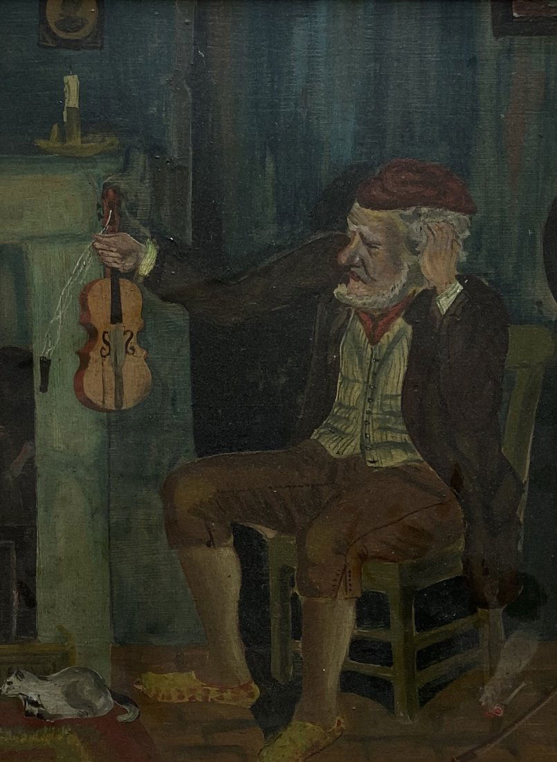 An Old Man With His Cat And His Violin, Unsigned (1 of 3)