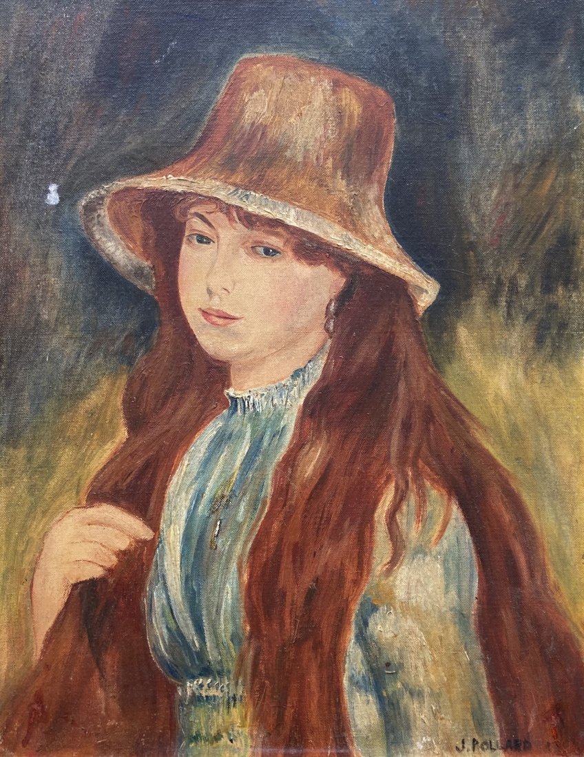 American Impressionist Portrait Of A Woman, Signed: Signed J. Pollard. Red haired woman. Oil on board 18 x 14 in., 21 x 17 in. (framed)