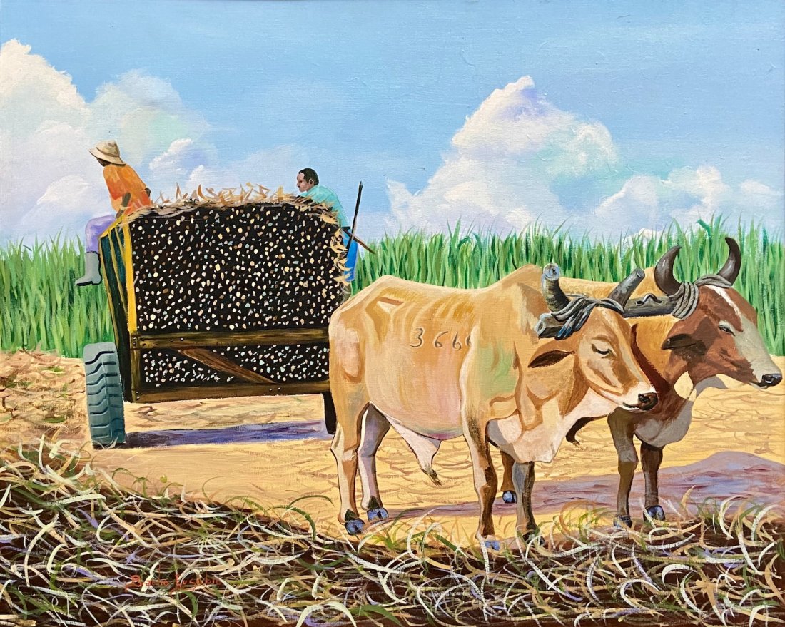 BRAULIO EUSEBIO (20th c, Dominican Republic) Farmers: Oil on canvas 30 x 24 in.