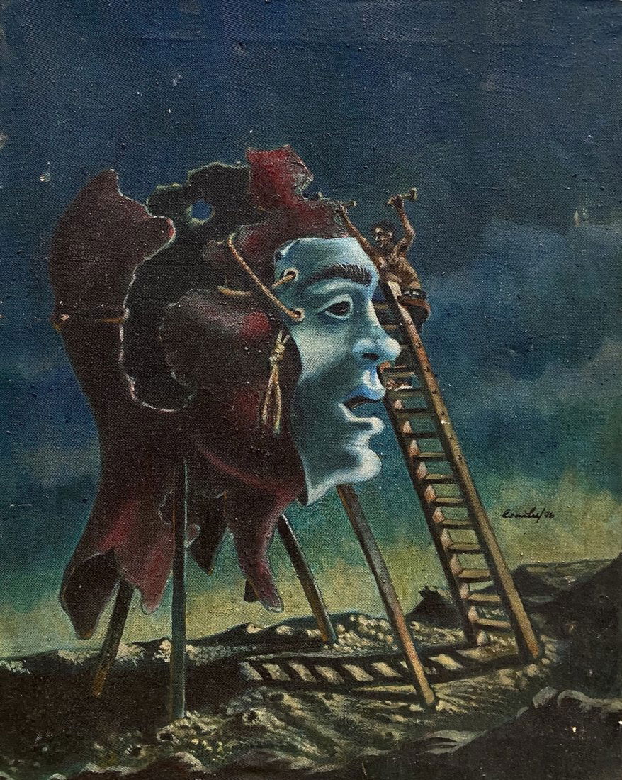 Cuban Surrealist Painting, Signed, Unknown Artist 1976 (1 of 4)