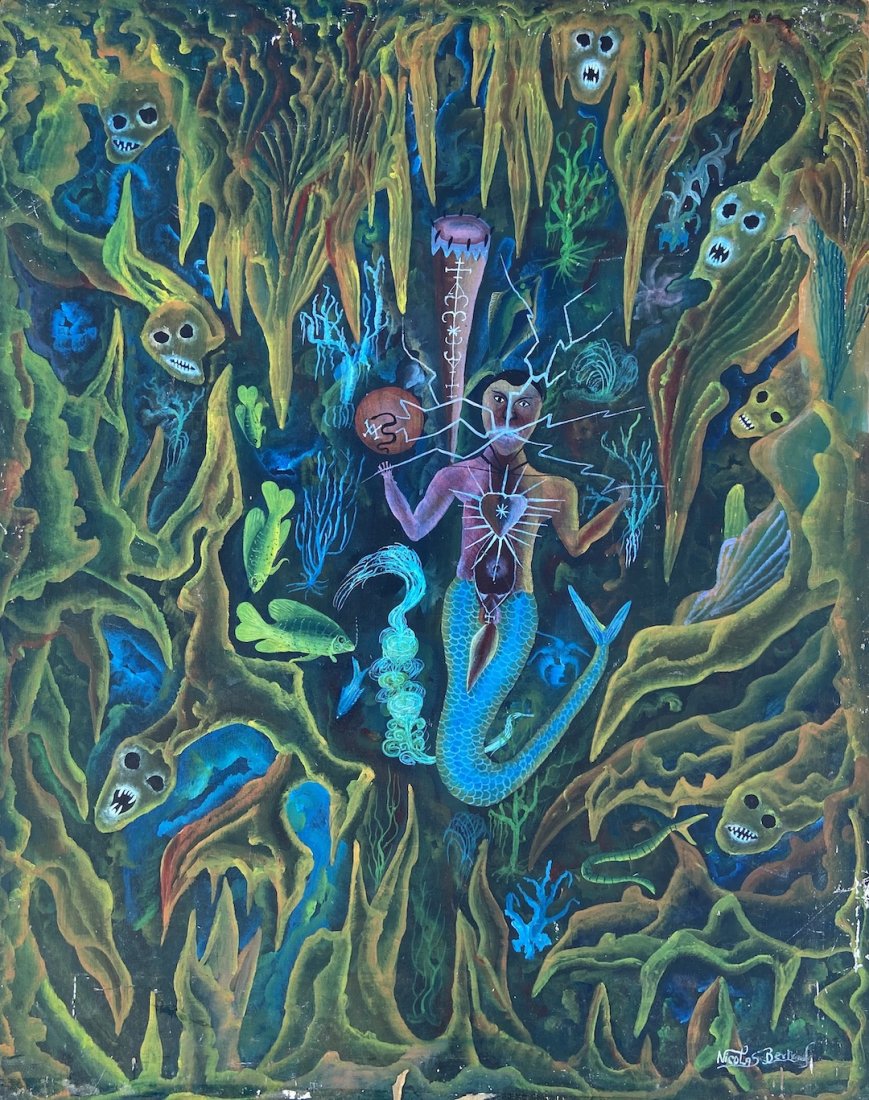 Haitian Self Taught Surrealist Painting, Signed (1 of 3)