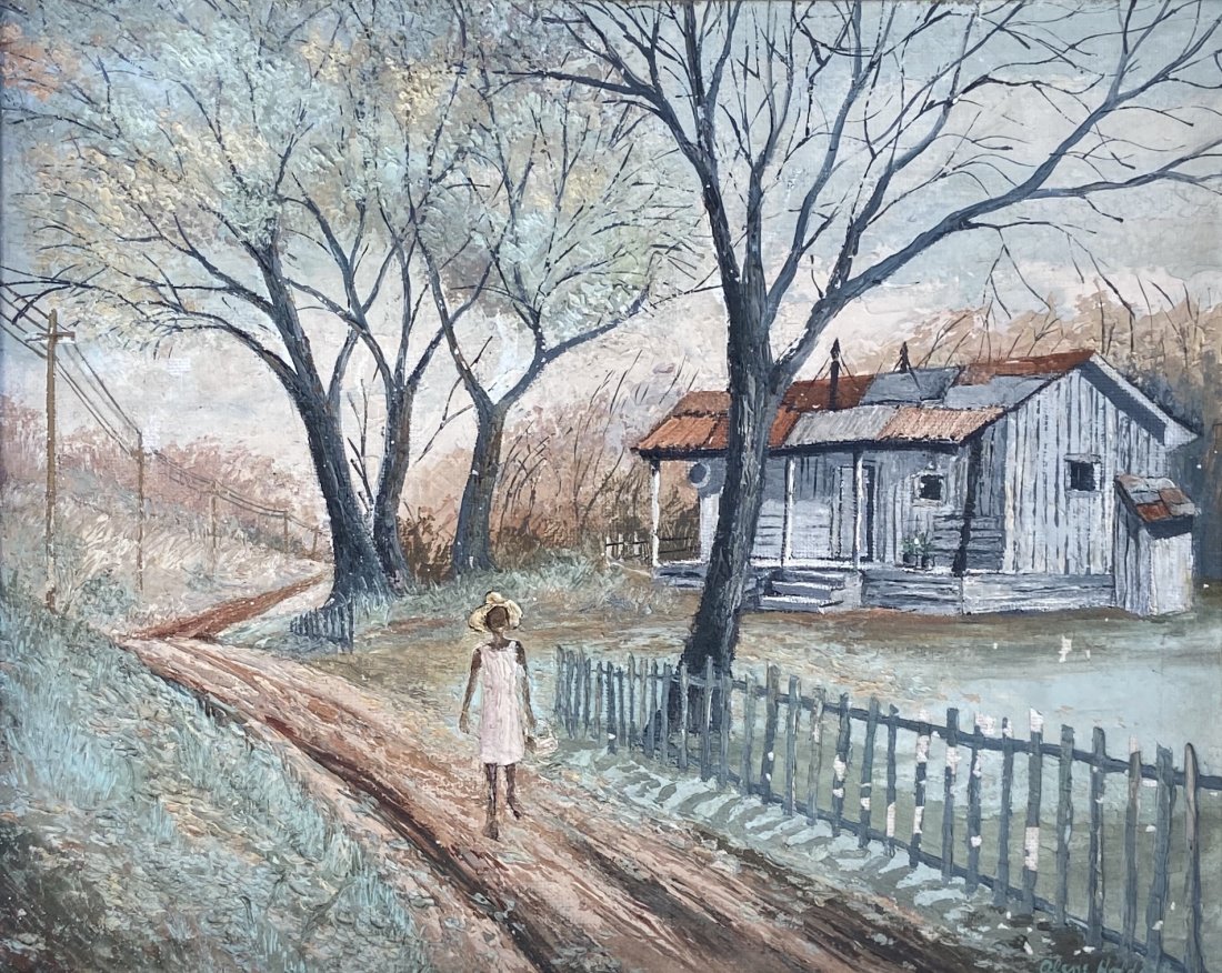 Southern Scene, African American Subject, Signed: Oil on masonite 20 x 16 in., 24 x 20 in. (framed)