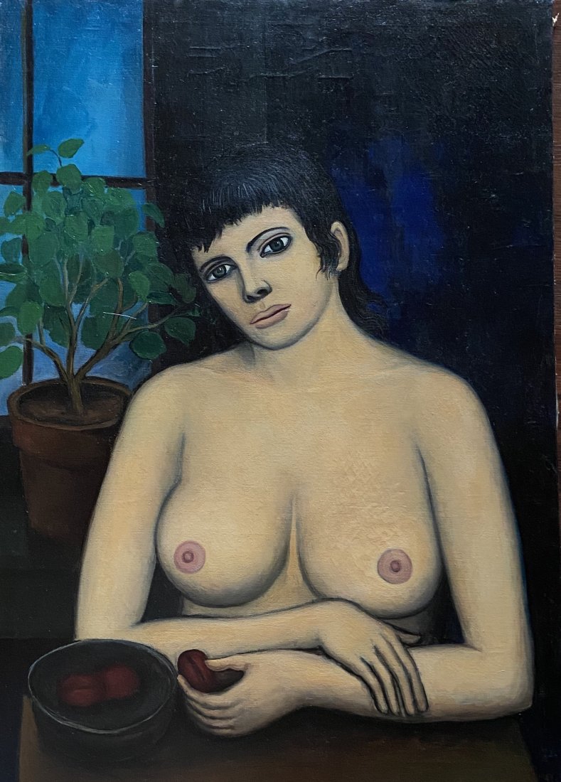 Modernist Nude Portrait Signed Levier: Attributed to or after Charles Levier. Oil on canvas 37 3/4 x 27 in.