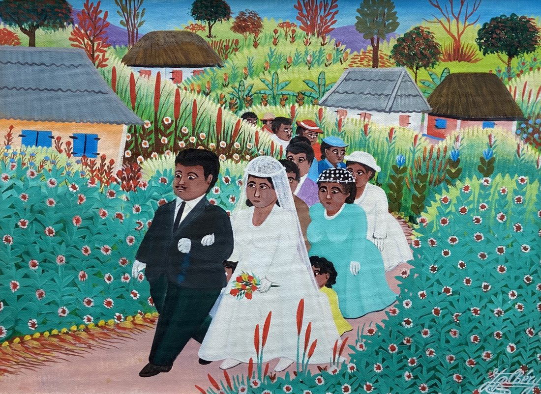 JEAN RENE CHERY (b. 1928, Haiti) Naive Wedding Scene (1 of 4)