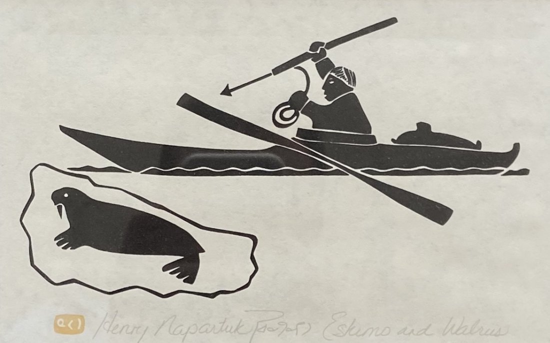 HENRY NAPARTUK, "Eskimo & Walrus" Woodblock Print (1 of 4)