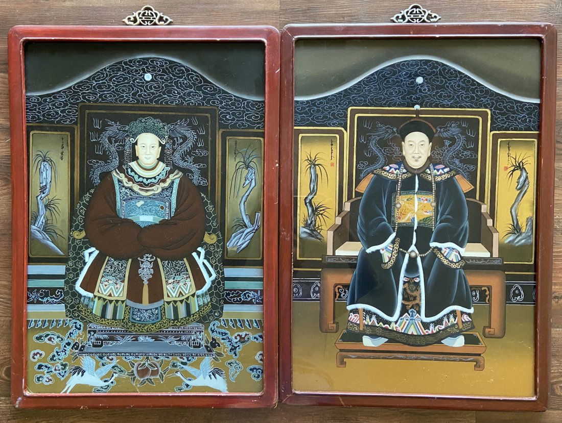 Pair Of Reverse Painted Chinese Ancestor Paintings (1 of 4)