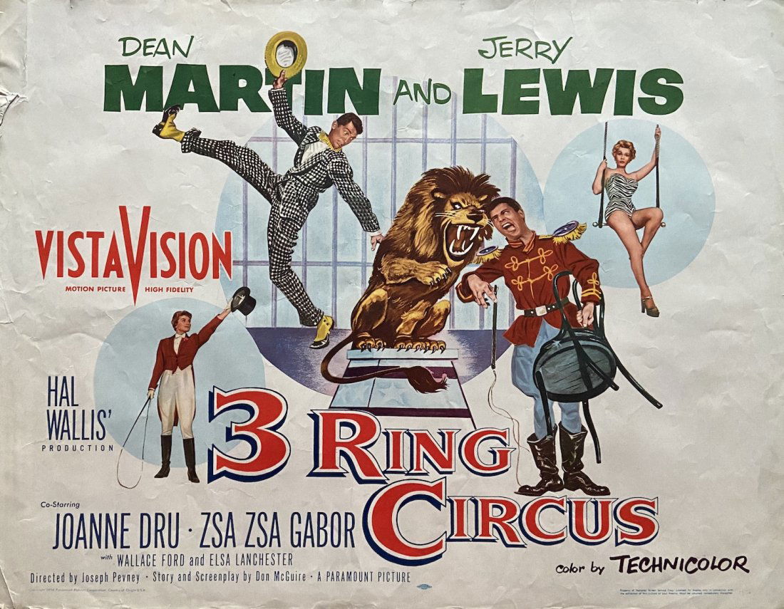 "3 Ring Circus" Movie Poster, Dean Martin, Jerry Lewis: 29 x 22 in. 1954