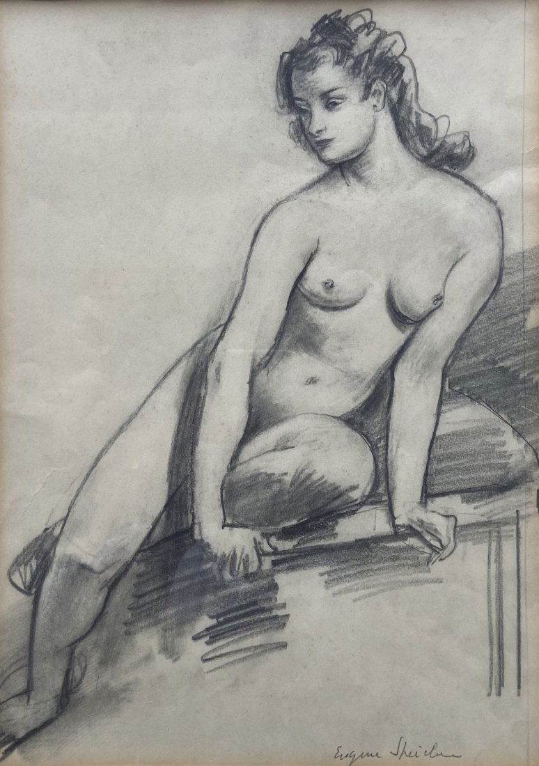 EUGENE EDWARD SPEICHER (1883-1962, NY) Nude: Graphite on paper 13 3/4 x 9 3/4 in. (sight), 22 x18 in. (framed). Eugene Speicher is considered one of the foremost realists of his generation who closely upheld the mantle of his mentor, Robert Henr