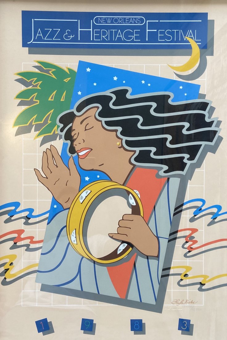 1983 New Orleans Jazz Festival Poster By Hugh Ricks: 31 x 21 in. (framed). Silkscreen
