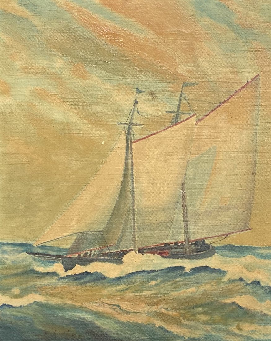 Early 20th Century American Marine Painting: Appears unsigned. Oil on canvas 15 x 12 in., 17 1/2 x 14 1/2 in. (framed).